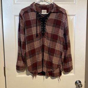 American Eagle Oversized Flannel Tie Up Shirt